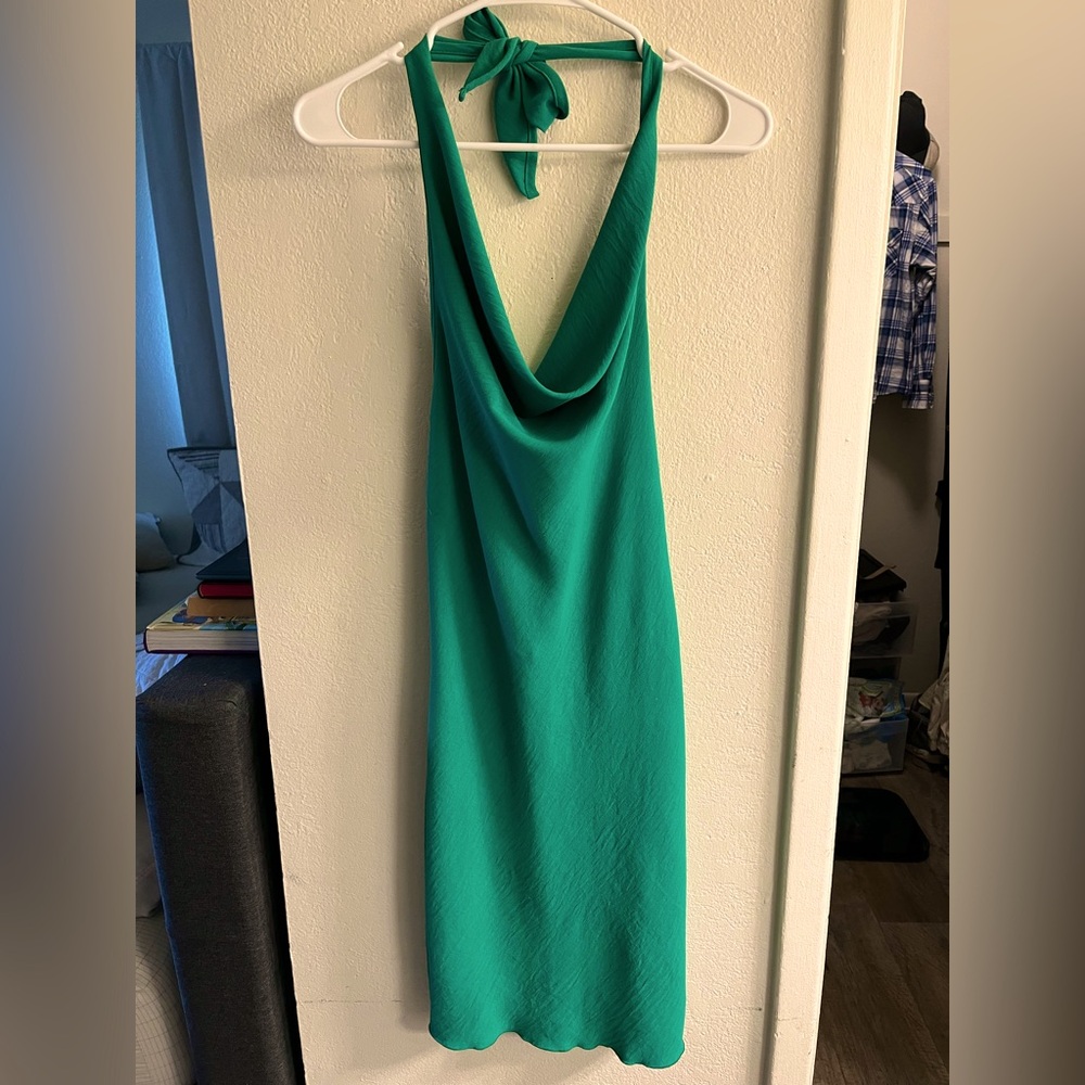See You Monday Green Backless Halter Sundress
